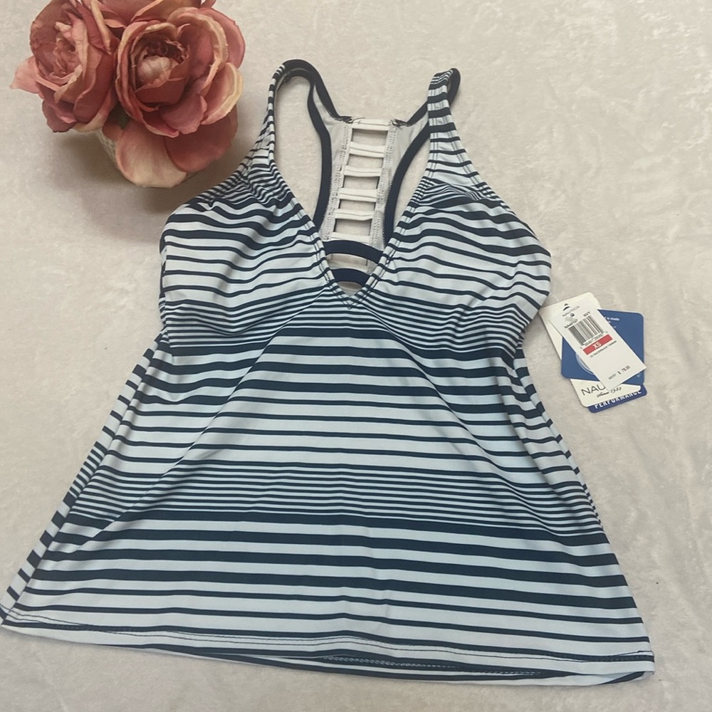 NAUTICA NWT Size XS Navy & White Striped Racer Back Tankini Top